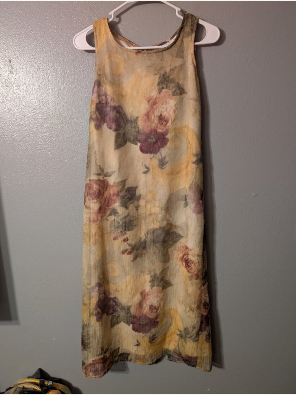 Vintage 90s Petite Sophisticate Womens 4P Yellow Floral Crinkle Lined Dress